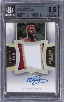 2004-05 UD "Exquisite Collection" Limited Logos #LJ2 LeBron James Signed Game Used Patch Card (#50/50) – BGS NM-MT+ 8.5/BGS 10 